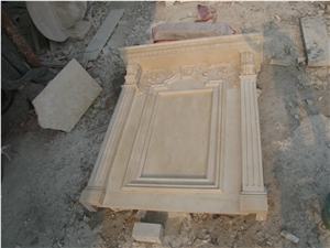 Beige Marble Fireplace Mantel Surrounding with Carving