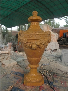 Hand Carved Flower Pot Vase Urn
