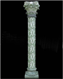 Hand Carved Green Marble Roman Style Column with Sculpture