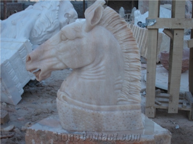 Hand Carved White Marble Horse Head Sculpture