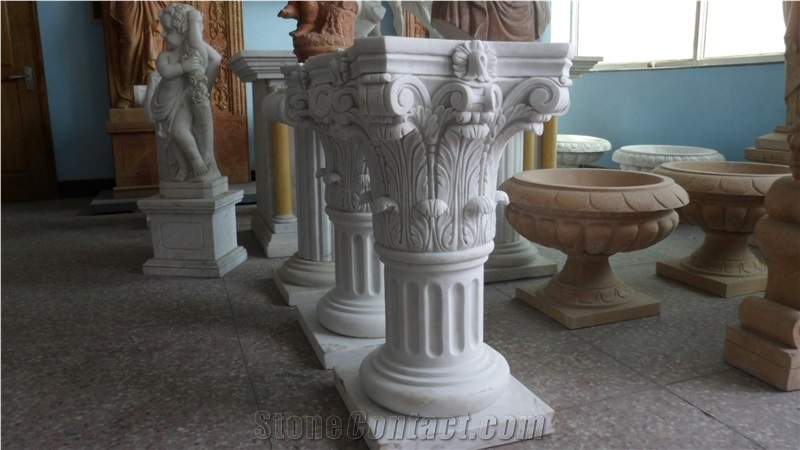 Hand Carved White Marble Pedestal Roman Style