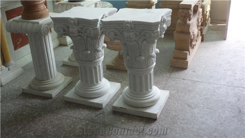 Hand Carved White Marble Pedestal Roman Style