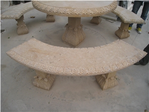 Hand Carved Yellow Marble Table & Bench