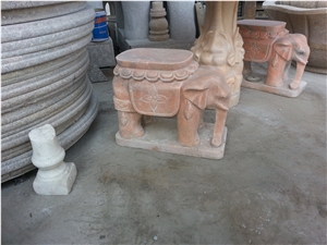 Marble Stool with Elephant Sculpture
