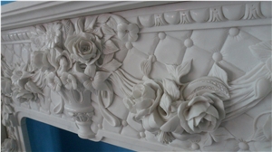 Pure White Marble Fireplace Mantel Surround with Sculpture Flower