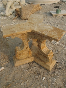Travertine Table with Hand Carved Sculpture