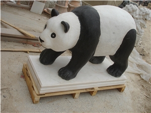 White and Black Marble Hand Carved Panda