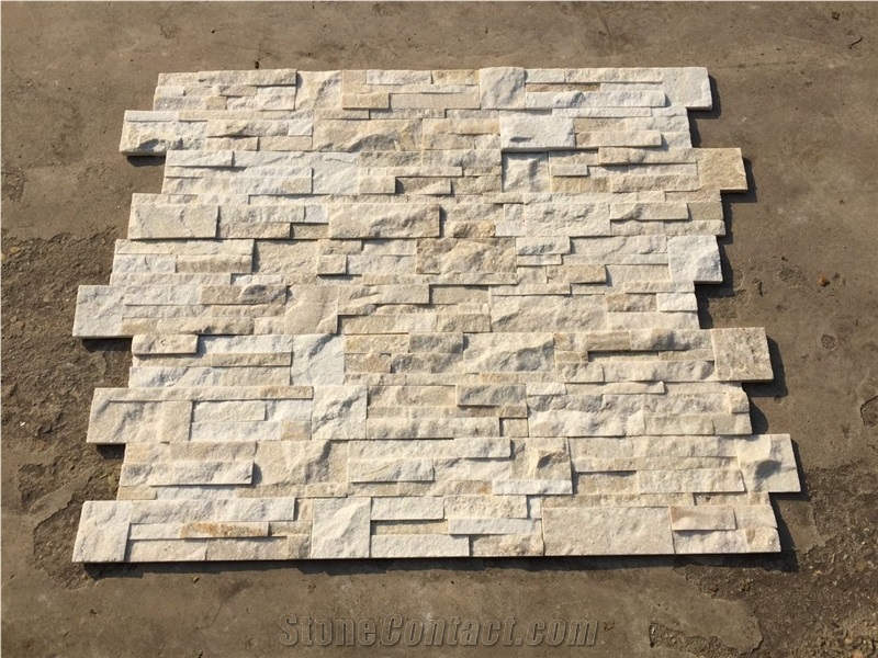 White Cream Quartzite Ledge Stone, Stacked Stone Panels