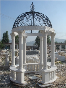 White Marble Column Gazebo Backyard Pergola with Iron Dome