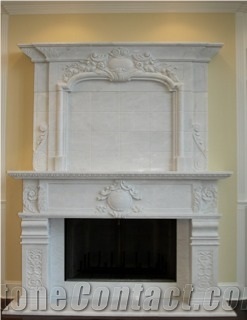 White Marble Double Fireplace Surround with over Mantel