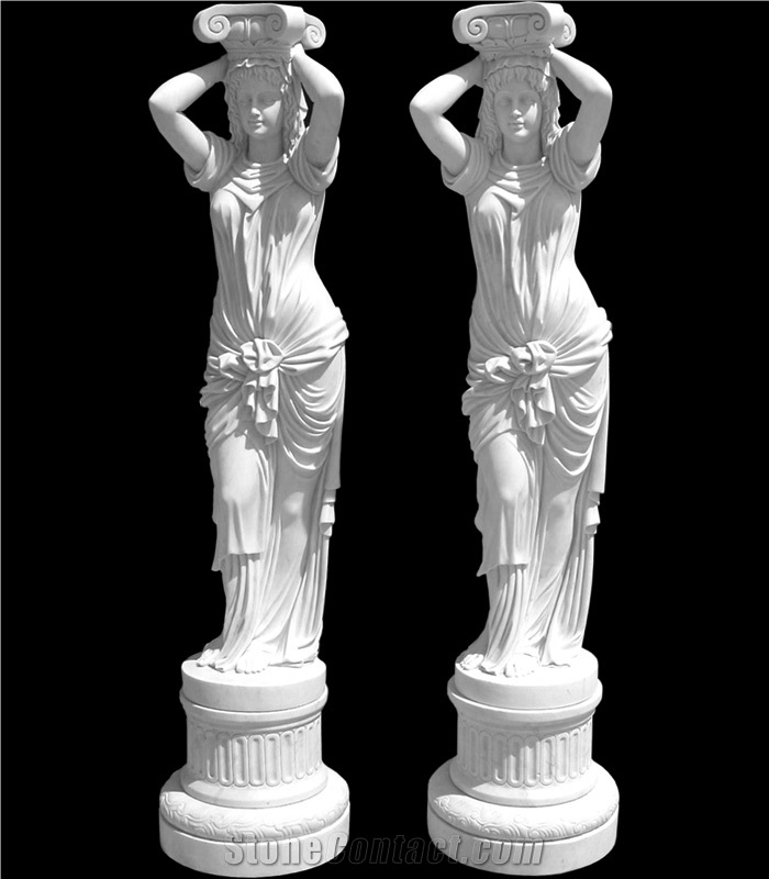White Marble Lady Twins Statue Column