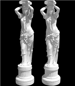 White Marble Lady Twins Statue Column