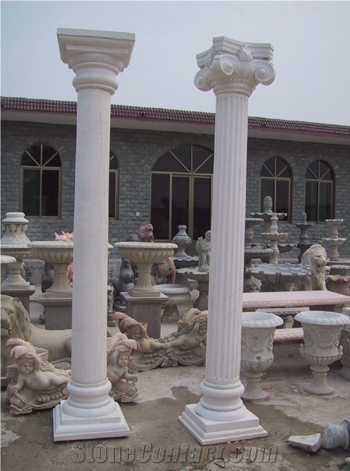 White Marble Solid Column Pillar with Flute