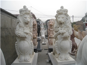 White Marble Western Lion Statue Sculpture Garden Handcarved
