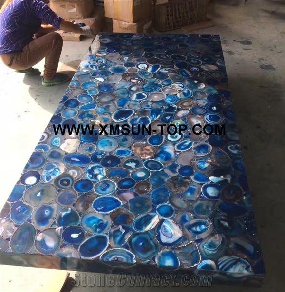 Blue Agate Semi-Precious Stone Rectangle Table Tops/Ocean Blue Semi Precious Table Tops/Blue Agate Work Top/Round Table Tops/Semiprecious Stone Inlayed Tabletops/Table Top for Hotels& Villa&Restaurant
