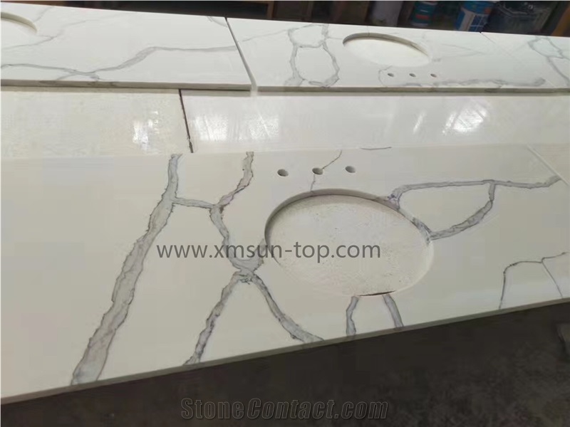 China Calacatta White Quartz for Counter Tops/Bianco Vanity Surround,Bath Counter Top/Artificial Marble Of Calacatta Gold Vanity Tops