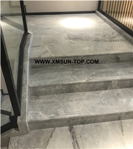 China Ice Grey Marble Steps/Chinese Grey Marble Stair/Light Grey Marble Stair Riser&Stair Treads/China Grey Marble Staircase/Grey Marble Steps&Stairs/Interior Decoration