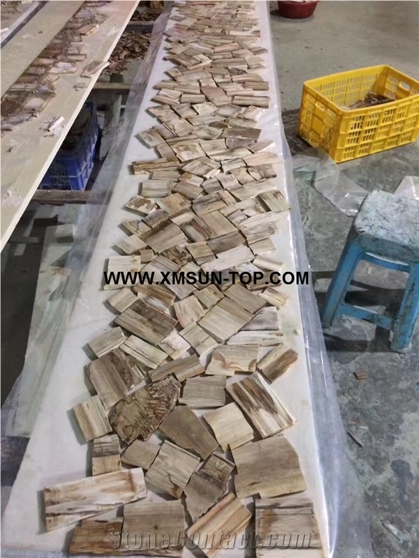 Polished Brown Petrified Wood(Square Wood) Semiprecious Stone Slab&Customized/Semi Precious Stone Slab for Wall Cladding&Flooring/Semi-Precious Stone Panel/Interior Decoration