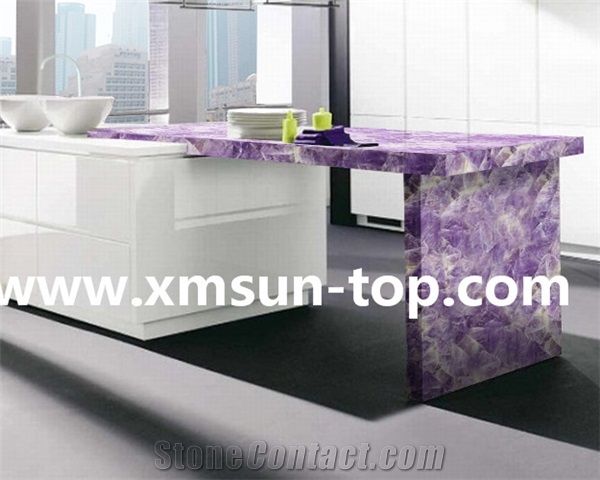 Purple Crystal Stone Kitchen Counter Top Lilac Semi Precious Stone