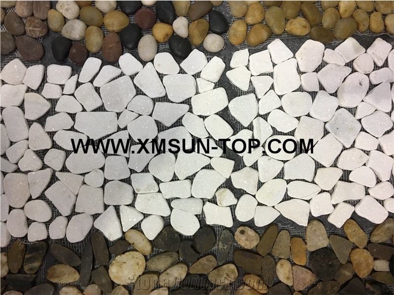 White Sliced Pebble Mosaic /Natural River Stone Mosaic/ Double Surface Cutted/ Ordinary Polished/ Tiles for Floor and Wall Covering/Bathroom Design /Interior&Exterior Decoration