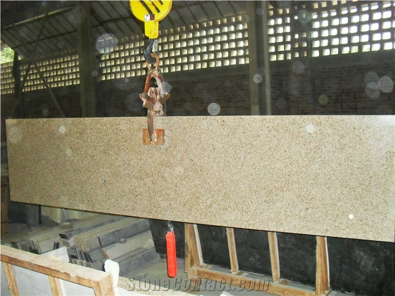 China Yellow Granite G682 Countertop, Granite Kitchen Top, G682 Yellow Granite Kitchen Top,Bench Tops, Island Tops, Sawn Cut Tiles Slabs Exterior - Interior Wall & Floor,Stairs Etc Project