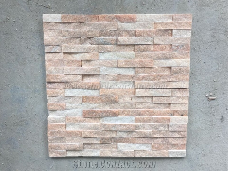 Pink Quartzite Wall Cladding, Peach Red Wall Panel, Stacked Stone Veneer, Beautiful Pink Culture Stone, Winggreen Stone