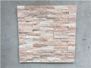 Pink Quartzite Wall Cladding, Peach Red Wall Panel, Stacked Stone Veneer, Beautiful Pink Culture Stone, Winggreen Stone