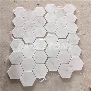 Good Carrara White Marble Hexagon Mosaic for Walling Tiles, Polished White Marble Mosaics