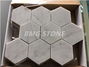 Good Carrara White Marble Hexagon Mosaic for Walling Tiles, Polished White Marble Mosaics