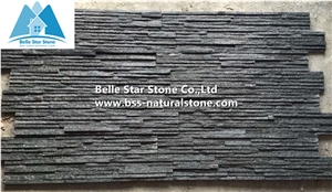 Black Quartzite Mini Stacked Stone,Natural Quartzite Waterfall Shape Ledgestone,Black Stone Panel,Quartzite Culture Stone,Real Quartzite Thin Stone Veneer,Black Quartzite Stone Cladding