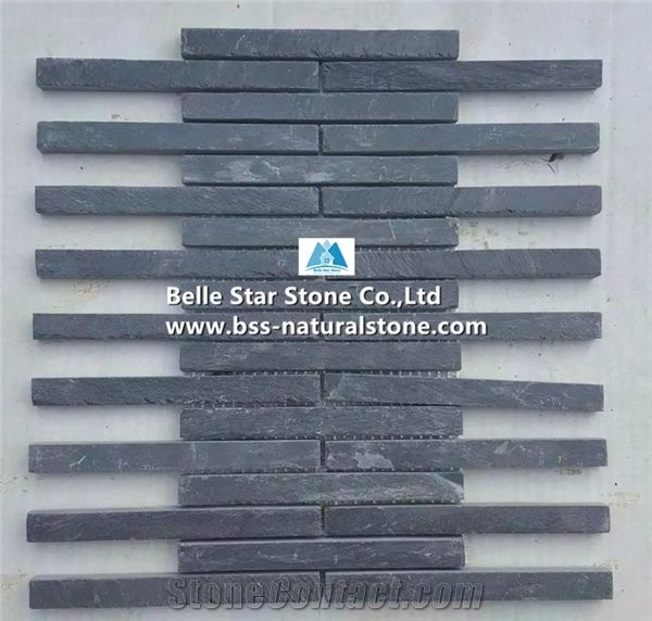 China Black Riven Slate Mosaic,Charcoal Grey Split Face Slate Wall Mosaic,Carbon Black Slate Floor Mosaic,Black Stone Mosaic,Dark Grey Slate Mosaic Pattern,Slate Mosaic Wall Tiles,Interior Mosaic Tile