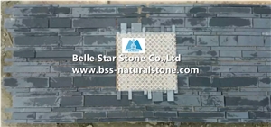 China Black Riven Slate Mosaic,Charcoal Grey Split Face Slate Wall Mosaic,Carbon Black Slate Floor Mosaic,Dark Grey Slate Mosaic Pattern,Natural Slate Stone Mosaic,Black Mosaic Wall Tiles