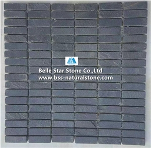 China Black Split Face Slate Mosaic,Charcoal Grey Riven Slate Wall Mosaic,Carbon Black Slate Floor Mosaic,Natural Slate Stone Mosaic,Dark Grey Slate Mosaic Pattern,Interior Stone Mosaic Tiles