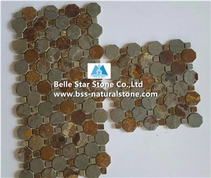 China Multicolor Riven Slate Mosaic,Rusty Split Face Slate Wall Mosaic,Sunset Slate Floor Mosaic,Copper Rust Slate Mosaic Pattern,Autumn Rose Slate Stone Mosaic,Multicolour Slate Mosaic Wall Tiles