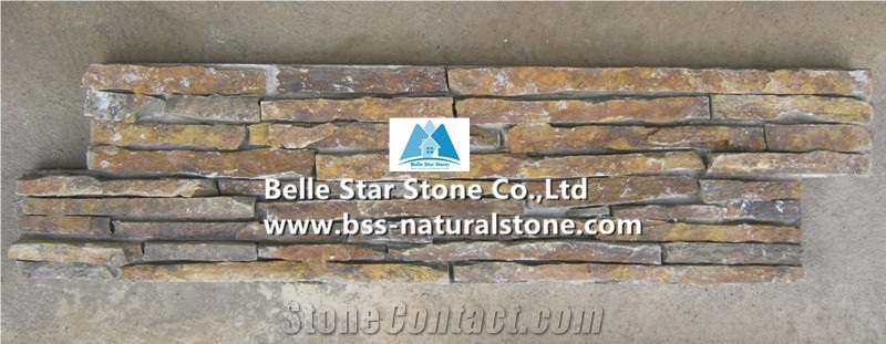 China Multicolour Slate Cemented Stacked Stone,Rusty Split Face Slate Mini Stone Cladding,Sunset Slate Z Stone Wall Panels,Copper Rust Slate Ledgestone,Multicolor Slate Stone Culture Stone