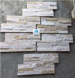 Gold Wooden Quartzite 18X35cm S Cut Stone Cladding,Natural Quartzite Thin Stone Veneer,Natural Stone Cladding,Quartzite Stacked Stone,Quartzite Culture Stone,Natural Stone Wall Panels,Ledgestone