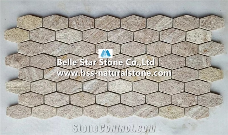 Golden Wood Quartzite Mosaic,Natural Stone Mosaic,Hexagon Mosaic,Quartzite Wall Mosaic,Golden Wood Floor Mosaic,Quartzite Mosaic Wall Tiles