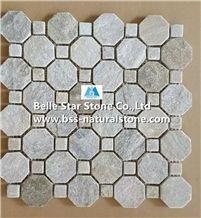 Oyster Split Face Slate Mosaic,Desert Gold Quartzite Wall Mosaic,White Gold Quartzite Floor Mosaic,Silver Sunset Quartzite Mosaic Pattern,Oyster Stone Mosaic,Natural Mosaic Wall Tiles,Interior Mosaic