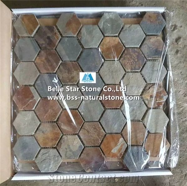Rusty Split Face Slate Mosaic Multicolor Riven Slate Wall Mosaic
