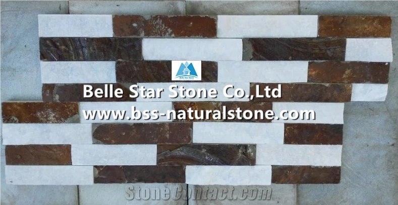 Snow White Quartzite Mixed Multicolor Slate Stacked Stone,Natural Stone Panel,Quartzite & Slate Ledgestone,Real Slate Quartzite Culture Stone,Porches Stone Wall Panels,Fireplace Ledgestone,Stone Clad