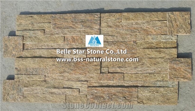 Tiger Skin Yellow Granite S Cut 18x35 Ledgestone,Sesame Yellow Granite Culture Stone Wall,Granite Stacked Stone,Natural Stone Wall Panels,Real Thin Stone Veneer,Granite Stone Cladding,S Stone Wall
