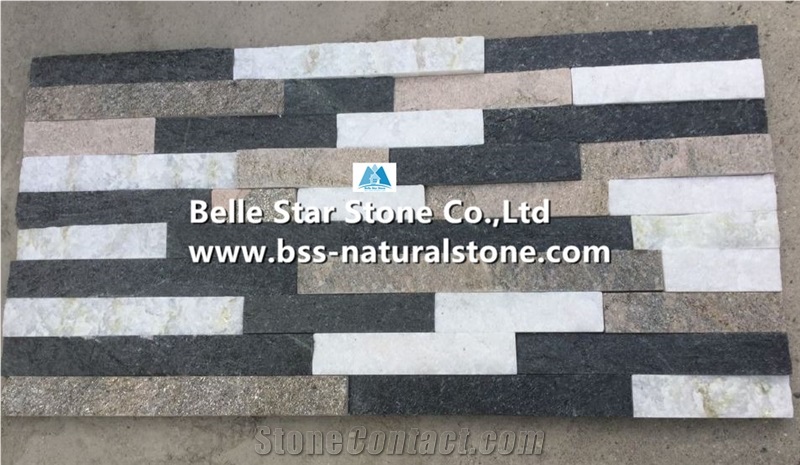 White Quartzite Mixed Black Quartzite and Pink Quartzite Stone Cladding,Quartzite Stacked Stone,Natural Stone Wall Panels,Quartzite Culture Stone,Multicolour Quartzite Ledge Stone,Stone Veneer