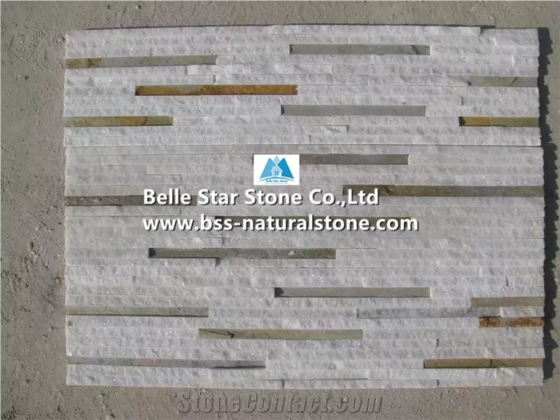White Quartzite + Rusty Multicolor Slate Waterfall Shape Ledgestone,Quartzite & Slate Mini Stacked Stone,White + Sunset Thin Stone Veneer,Waterfall Shape Stone Cladding,Natural Stone Wall Panels