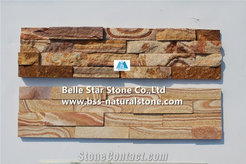 Yellow Wooden Sandstone Sawn-Cut Face Stone Cladding,Yellow Sandstone Stacked Stone,Yellow Stone Wall Panels,Sandstone Culture Stone,Sandstone Ledger Panels,Yellow Stone Veneer,Natural Wall Cladding