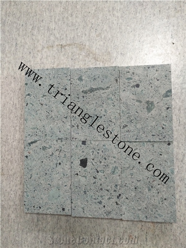 China Peacock Green Stone Tiles for Pool Coping