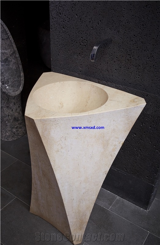 Egypt Beige Marble Pedestal Basins,Vessel Sinks,Bathroom Sinks,Irregular Pedestal Sinks,Honed Surface Basins