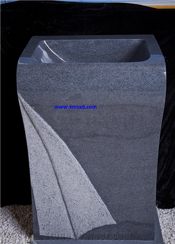 G654 Granite Pedestal Basin,Sesame Black Granite Basins,Dark Grey Granite Sinks,Bathroom Sinks,Square Basins,Square Sinks,Polished Dark Grey Granite Pedestal Basins