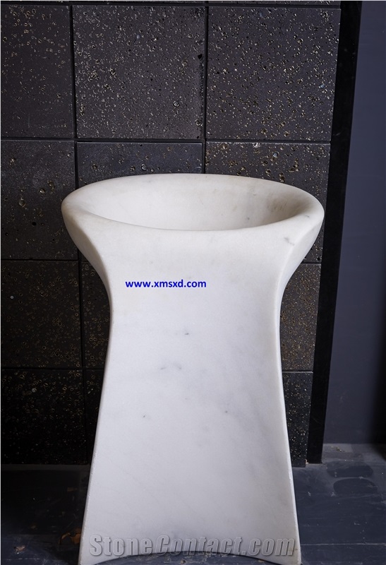 White Marble Pedestal Basins,Vessel Sinks,Bathroom Sinks,Wash Basins,Round Sinks,Polished Basins