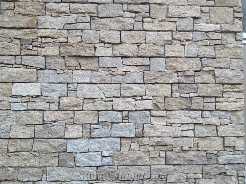 Yellow Rustic Quartzite Stone Veneer Wall Cladding Cement-Mounted Ledge Stone