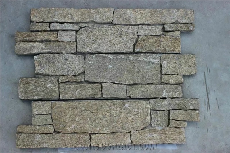 Yellow Rustic Quartzite Stone Veneer Wall Cladding Cement-Mounted Ledge Stone